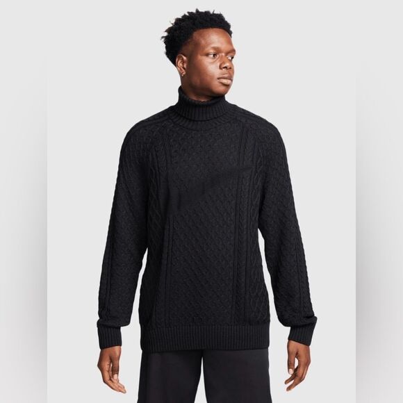 Nike Life Men's Cable Knit Turtleneck Sweater Black - Picture 1 of 8